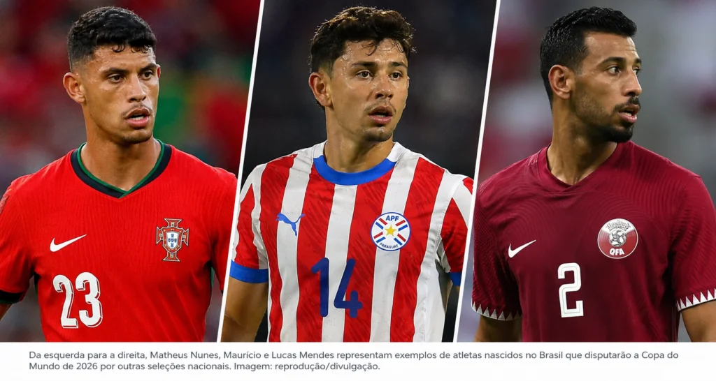 Matheus Nunes, Maurício e Lucas Mendes, jogadores nascidos no Brasil que disputaram a Copa de 2026 por outras seleções