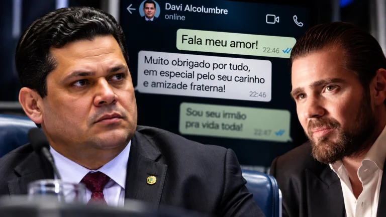 Davi Alcolumbre e Daniel Vorcaro em montagem sobre mensagens reveladas no caso Banco Master
