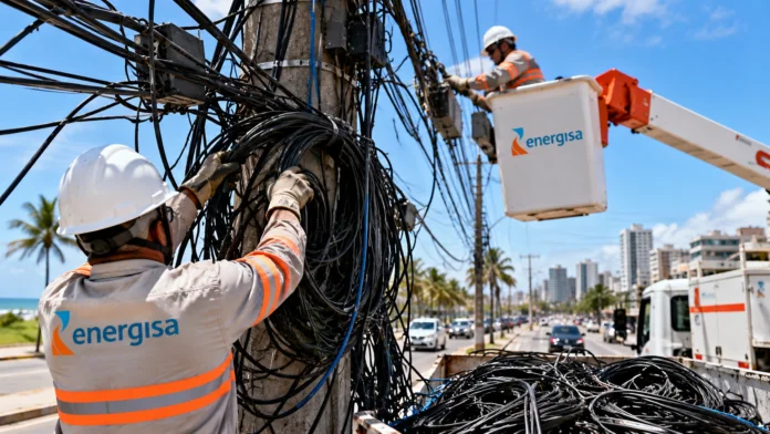 Equipes realizam fiscalização e retirada de cabos de telecomunicações instalados irregularmente em postes de Sergipe.