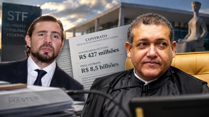 Nunes Marques e Daniel Vorcaro em composição editorial sobre contrato de R$ 427 milhões ligado ao caso Banco Master