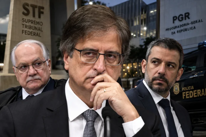 Paulo Gonet em destaque em composição sobre o caso Master, PGR, STF e Polícia Federal