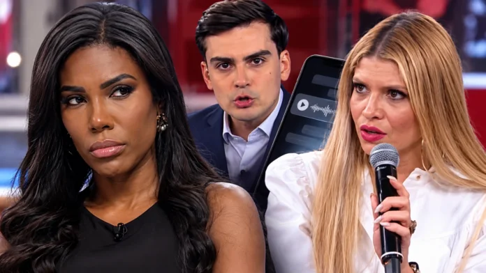 Carol Lekker, Dudu Camargo e Adryana Ribeiro em montagem sobre polêmica nos bastidores da Record