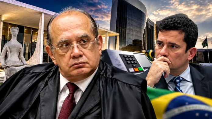 Gilmar Mendes e Sergio Moro em montagem sobre STF e Justiça Eleitoral